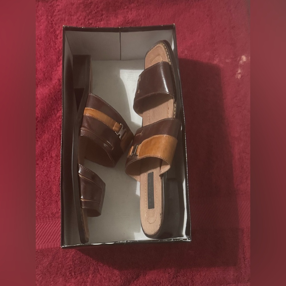 Brown and Tan Sandals with Wide Straps